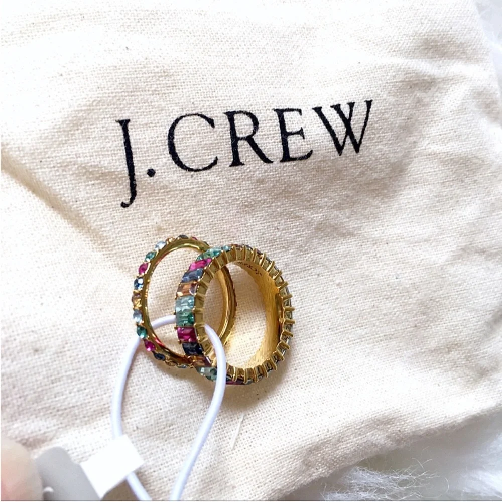 J. Crew Vibrant Multi Colorblock Gemstone Gold Stack Ring Set
